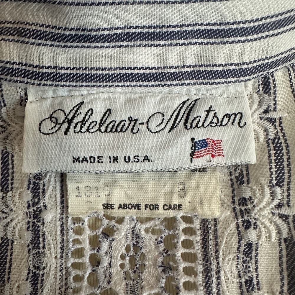 VINTAGE Prairie Style Striped Button Down w/Lace Panels - Picture 8 of 10